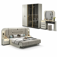 Cadre de lit rembourré gris foncé avec LED, personnalisable, armoire, coiffeuse, commode, table de chevet – Mobilier de chambre d'hôtel moderne et luxueux