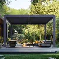 Pergola bioclimatique motorisée électrique à lames orientables en alliage d'aluminium, étanche et thermolaquée, avec arche et pavillon