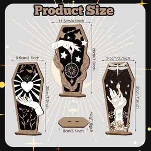 3-Piece Gothic Home Decor <strong>Witch</strong> Hand Wooden Coffin <strong>Sign</strong>, Spooky Hands Stars Hearts Table Desk Decor - Product Image 2