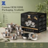 ZHEN NENG Ensemble de 12 casseroles classiques en acier inoxydable, poêle, casserole, couvercle en verre, poignée or rose, durable et écologique