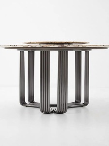 Tavolo da Pranzo Rotondo di Design Italiano Stile Moderno di Lusso in Marmo Naturale con Piano Girevole e Gambe in Acciaio Inossidabile - Product Image 2