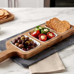 Plateau de service en bois Premium ACME METAL INDIA à 3 compartiments, design minimaliste, vaisselle durable pour les dîners de fête - Product Image 1
