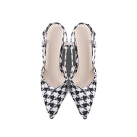 Escarpins élégants à talon aiguille pour femme, en tissu tissé pied-de-poule, à bout pointu, avec boucle réglable, pour le bureau et les banquets
