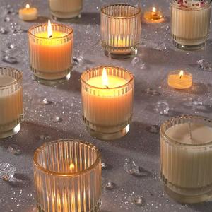 Barattoli in Vetro Trasparente Scanalato con Coperchio in Bambù, Contenitori Vuoti per Candele per Creare Candele da Matrimonio - Product Image 1