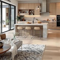 Meuble de cuisine moderne sur mesure en mélamine laquée, avec îlot en marbre, pierre frittée et quartz, et tiroir de rangement compact pour petits espaces