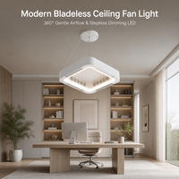 Ventilateur de Plafond Carré Sans Pales avec Lumière Lampe LED Silencieuse Encastrée Profil Bas pour Chambre Salon Cuisine