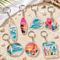 Porte-clés en acrylique robuste et durable, imprimé avec un logo tropical d'hibiscus, pour la plage et la planche de surf, cadeau promotionnel touristique, vente en gros