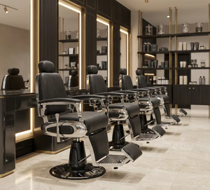 Fauteuil de Barbier Moderne en Similicuir Noir avec Cadre Doré, Pompe Hydraulique, Hauteur Réglable, Couleur Personnalisable pour Salon de Coiffure Masculin - Product Image 3