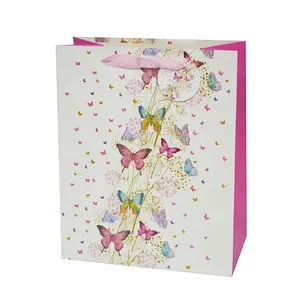Color Butterfly Pattern Printing Perfume Paper Bag Color Flower Pattern Printing Luxury Gift Paper Bag White Paper Gift Bag