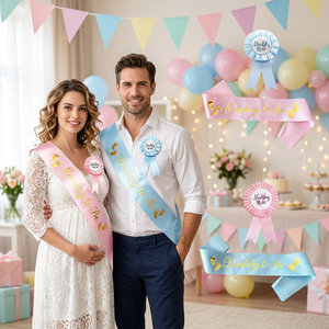 Cinta de satén estampada con estampado en caliente para futuras mamás, para Baby Shower y revelación de género, y insignia de hojalata para futuras mamás y futuros papás, decoraciones para fiestas - Product Image 2