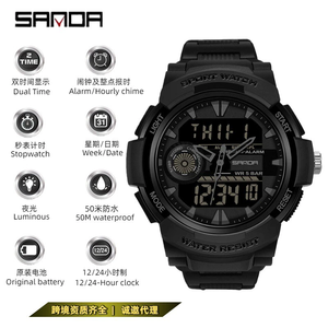 Montre SANDA 6002 unisexe à quartz avec bracelet en cuir, cadran en verre de 47 mm, aiguilles, mode, étanche - Product Image 2