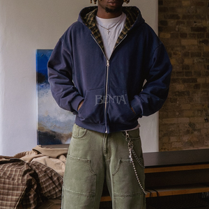 Sweat à capuche zippé personnalisé 500G, poids lourd, surdimensionné, Streetwear 100% coton, sweats à capuche réversibles à double couche en flanelle éponge française - Product Image 5