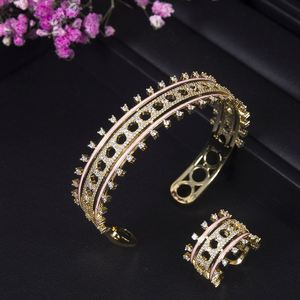 Nueva moda 2 uds Cubic Zirconia Dubai brazalete anillo conjuntos conjunto de joyería de moda para mujer accesorios de compromiso de boda - Product Image 5