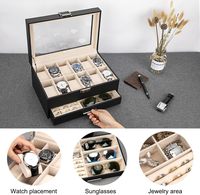 Dubbellaags Lederen Sieraden Horloge Hoesje Glazen Deksel Zonnebril Set Geschenkdoos Horloge Doos Met Lade