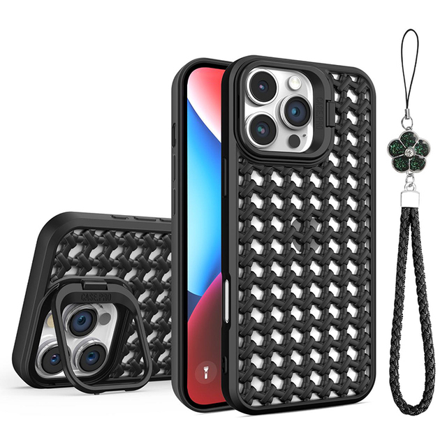 Wholesale for iPhone 16 Pro Max Mobile Phone Case Shockproof Breathable Heat Dissipation Frame Bracket with Knitting Design