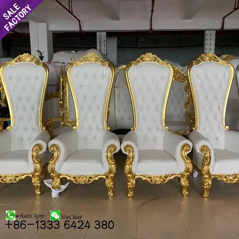 Sino Perfect Hotel Mobiliário Sofá de couro dourado branco Cadeiras de casamento Hotel Luxo com encosto alto