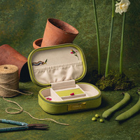 Grüne Blumen Bestickte Schmuckbox Maßgefertigte Samt-Vintage-Schmuckschatulle Luxuriöse Ohrringe-Ring-Verpackung Halsketten-Organizer-Box