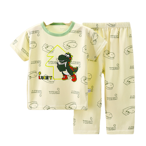 Children's Cartoon Canvas Pure Cotton Short-Sleeved Summer <b>Suit</b> Casual Home Clothes <b>Baby</b> Boys Girls Wholesale Pajamas Sets - Product Image 1