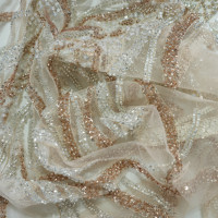 Tissu en peluche tricoté de trame soluble dans l'eau en spandex/nylon de poids moyen de luxe paillettes brodées pour tube transparent extensible de mariage