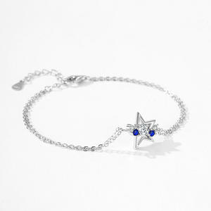 สร้อยข้อมือเงินแท้ S925 ประดับเพชรซิร์โคเนียรูปดาว ดีไซน์สองสาย ของขวัญวันวาเลนไทน์สำหรับผู้หญิง รุ่นทองแดงปรับแต่งได้ - Product Image 3