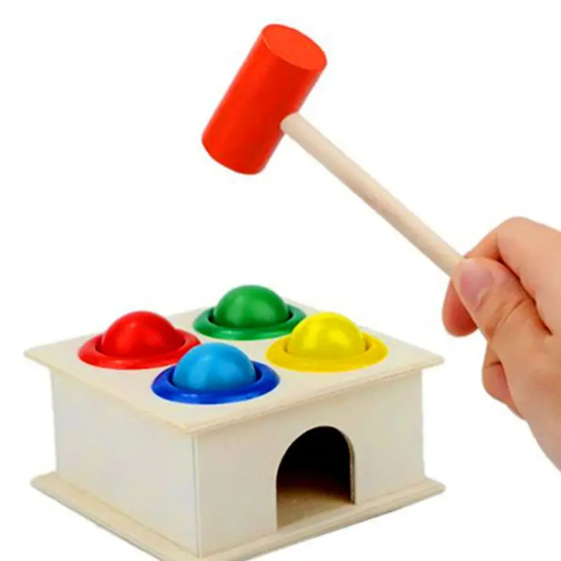 1 세트 나무 망치 공 해머 상자 어린이 재미 햄스터 게임 장난감 조기 학습 교육 완구 손 망치 공