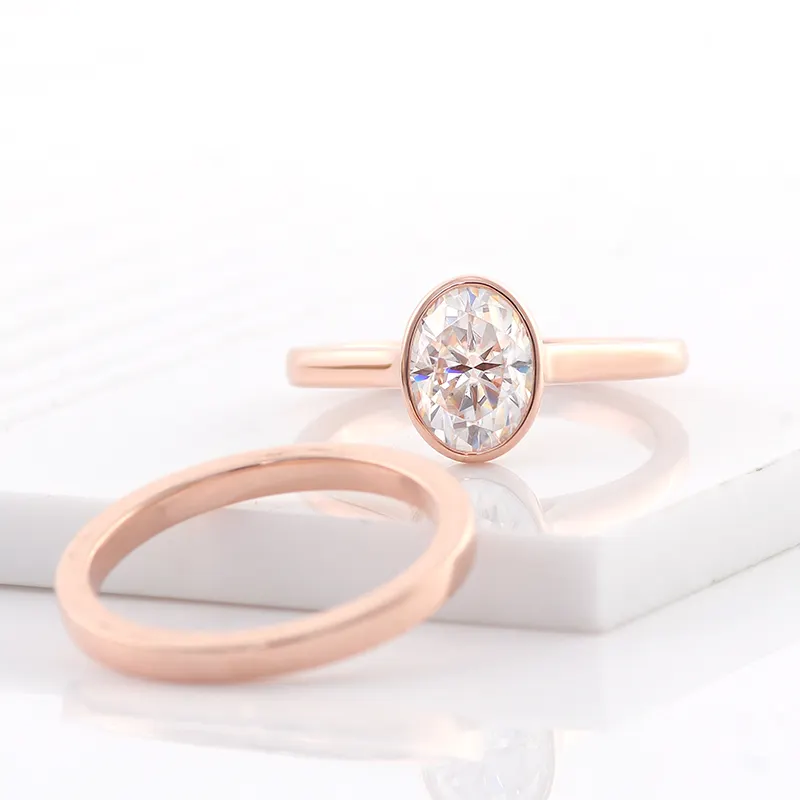 Rose real gold Oval moissanite gemstone for women ring jewelry set engagement wearing