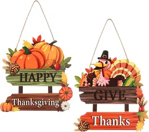 Terima Kasih Tanda Kayu Selamat Tanda Thanksgiving Musim Gugur Labu Gantungan Pintu Depan Turki Dekorasi Pintu Kayu untuk Pesta Thanksgiving