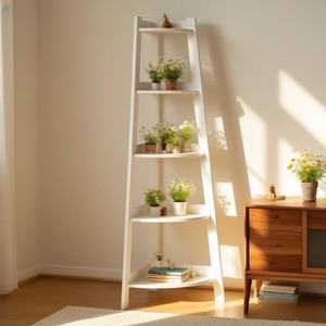 White Triangular <b>Corner</b> Shelf Freestanding Multi Tier Storage Rack For <b>Plants</b> And Books Nordic Style - Product Image 3