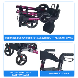 Cadre en aluminium Rollator de <span class=keywords><strong>luxe</strong></span> Walker avec siège 8 "roues léger mobilité aide à la marche pour adultes âgés - Product Image 5