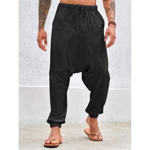 2025 hommes sarouel 100% coton velours côtelé Boho Yoga goutte entrejambe Hippie pantalon Flare pantalons de survêtement Baggy Style décontracté - Product Image 2