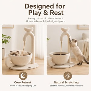 Arbre à chat créatif en forme de robinet avec lit pour chat en forme de tasse et poteau à gratter en sisal - Product Image 2