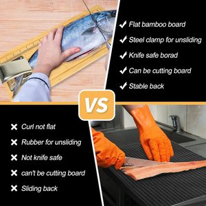 Tabla de limpieza de pescado de bambú resistente con ranura profunda para jugo, tabla de cortar pescado antideslizante, estación de preparación de mariscos para cocina - Product Image 2