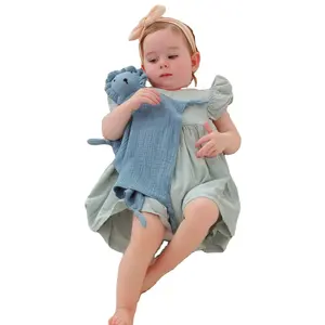 玩具婴儿柔软舒适100% 舒缓手帕，婴儿纱布舒适毛巾卡通图案，婴儿安全毯
