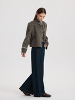 YUANBOFEI Jeans vintage noir personnalisé, taille mi-haute, coupe large, en denim lavable de haute qualité avec logo à la taille, prix de gros compétitifs