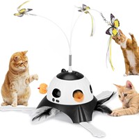 Jouet intelligent 3-en-1 pour chat avec jeu Whack-a-Mole, papillon rotatif et baguette à plumes, jouet interactif automatique pour plusieurs chats
