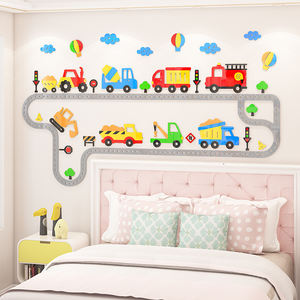 Autocollants muraux 3D amusants en acrylique imperméables imprimés UV pour chambre d'enfant, décalcomanies de voiture de dessin animé pour tête de lit de chambre de garçons - Product Image 4