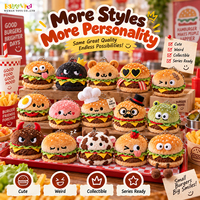 Porte-clés en peluche hamburger prêt à la vente, emballage personnalisé, carte suspendue, boîte cadeau, présentoir de comptoir, marque privée, vente en gros