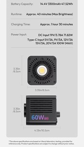 ไฟวิดีโอ Ulanzi C60RGB C60 RGB <span class=keywords><strong>WW</strong></span> 60W COB LED 3300mAh (L274) - Product Image 4