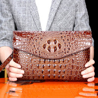 Sac à main de luxe en cuir véritable de vachette à texture crocodile pour homme, pochette d'affaires haut de gamme avec fermeture éclair et