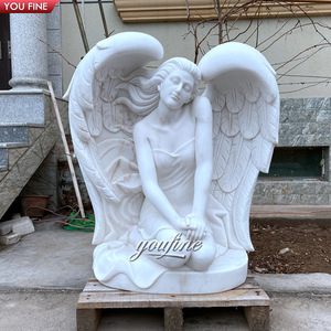 Statua del <span class=keywords><strong>giardino</strong></span> di angelo di marmo di pietra scolpita a mano a grandezza naturale all'aperto - Product Image 3