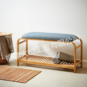 Bamboo Wood Nordic Shoe Bench With <b>Cushion</b> <b>Storage</b> For Patio Modern Minimalist Design - Product Image 1