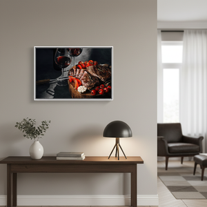 Wine and Meat Canvas Print: Modern Kitchen Food Wall Art,<b>WHITE</b> FRAMED CANVAS - Product Image 3