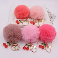 Porte-clés créatif en peluche cerise mignon, pendentif en métal cerise, pendentif de sac doux et moelleux pour fille