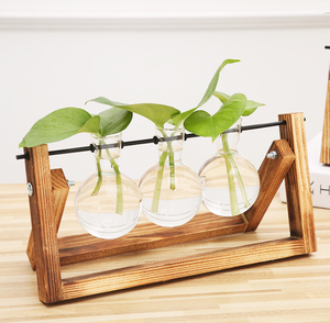 <span class=keywords><strong>Vase</strong></span> à fleurs en verre pour plantes hydroponiques, dispositif de décoration créatif avec cadre en bois, 1 pièce - Product Image 4