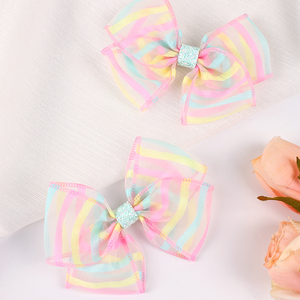 CN 2 piezas Fairy Organza Barrette Hair Bow Clip Tulle Rainbow horquillas <span class=keywords><strong>con</strong></span> brillo brillante pinza de pelo <span class=keywords><strong>para</strong></span> <span class=keywords><strong>niñas</strong></span> - Product Image 1