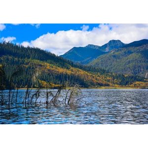 12x10ft Rolling Mountains ForestBackdrop Cielo azul Nube blanca Fondo de fotografía al aire libre Fondo de Lago de montaña para estudio - Product Image 5