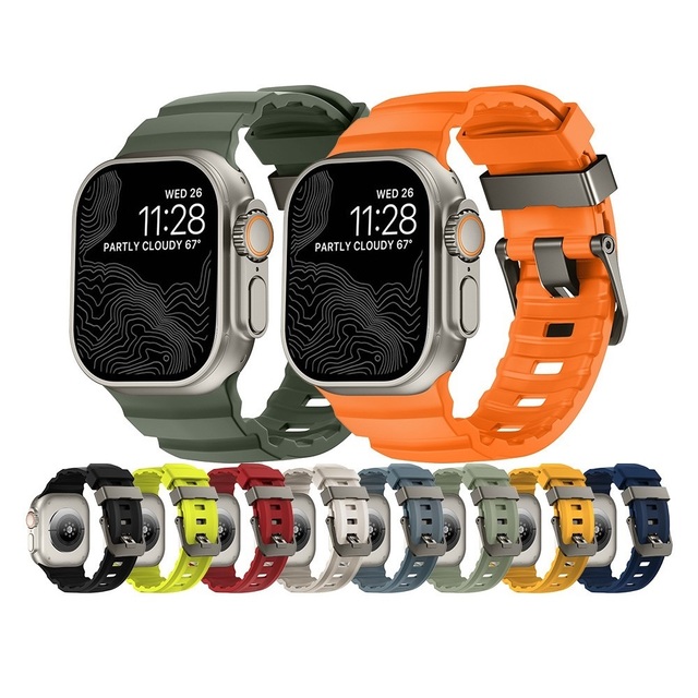 Trail Titanium/Black Buckle Rubber Wrist Strap For Apple Watch 40mm 44mm Bracelet For Iwatch Ultra 7 8 9 6 Silicone Watch Bands