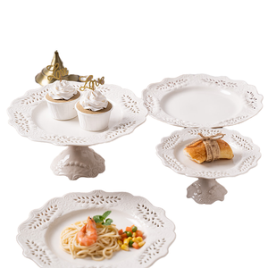 Plato hueco de cerámica al por mayor de alivio simple, taza de pastel esmaltada para fiestas de frutas de buffet de Hotel, opción económica - Product Image 3
