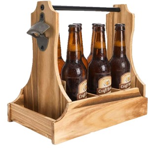 Portador de cerveza de madera con asa, capacidad para 6 botellas, caja de almacenamiento portátil para fiestas, picnics, bares y restaurantes - Product Image 5