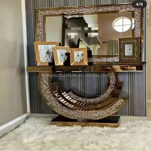 New arrival five star hotel luxury golden stainless steel marble top console table